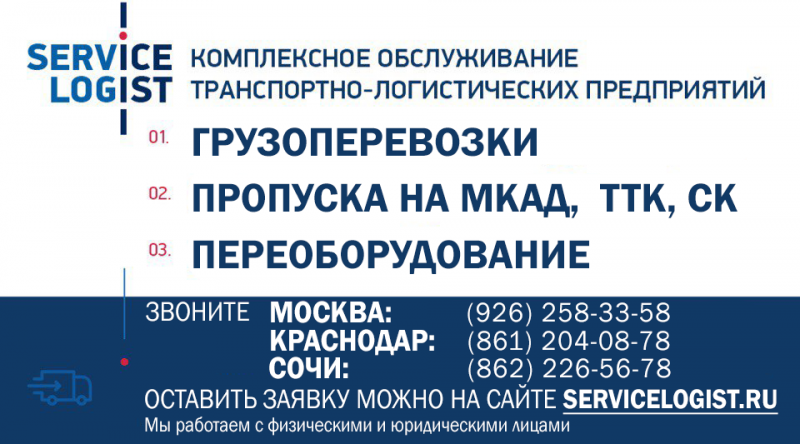 Грузоперевозки Краснодарский Край Москва.Пропуск на МКАД-Сервис Логист